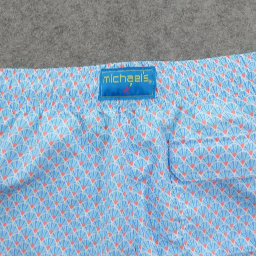 Michaels Swim Trunks Mens Small Light Blue Scallop Fan Print Board Shorts New